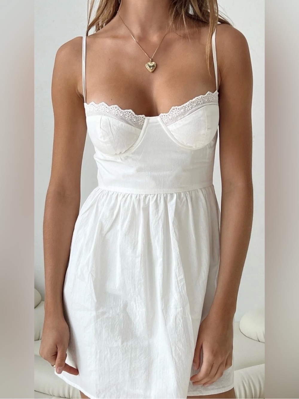 Princess Polly -LYONNE WHITE MINI DRESS- White Lace-Trim Bustier Mini Dress